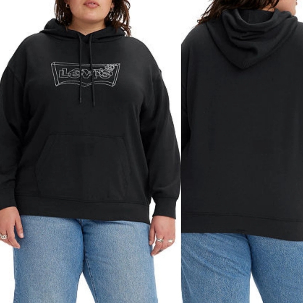 Levi's Women Plus Size Black Logo Pullover Hoodie Sweatshirt Top